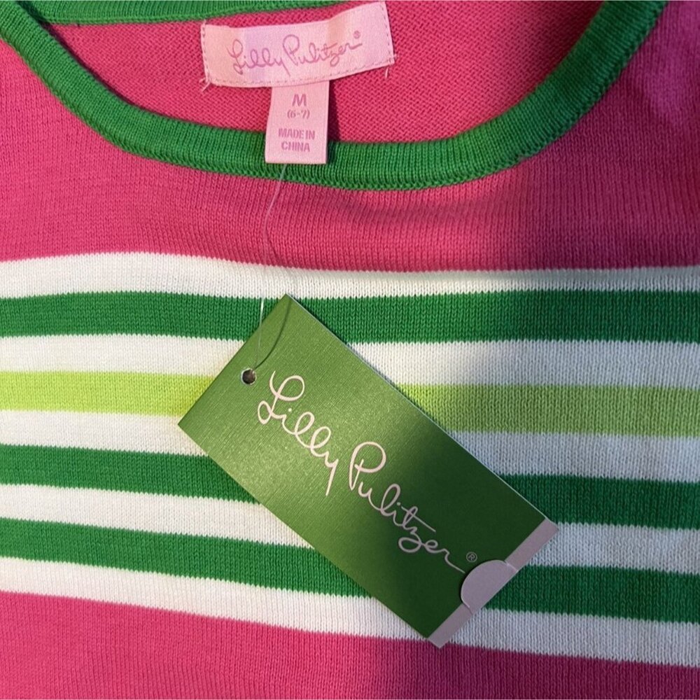 Lilly Pulitzer Mini Maria Pullover Sweater Girls Capri Pink Worth Stripe Size M - Picture 3 of 11